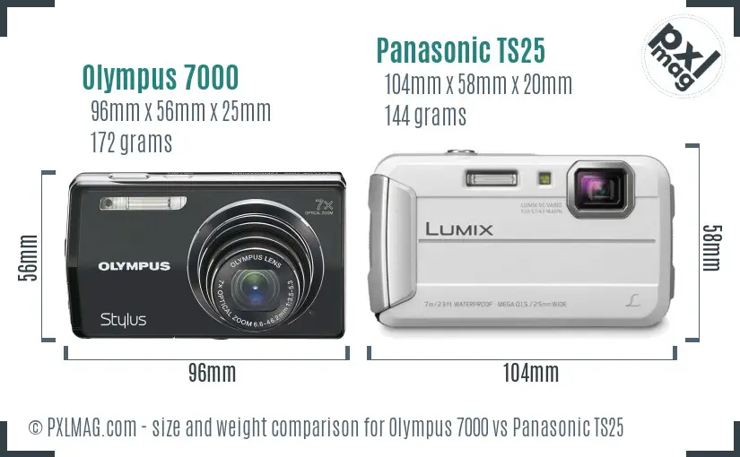Olympus 7000 vs Panasonic TS25 size comparison