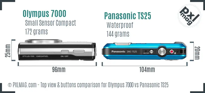 Olympus 7000 vs Panasonic TS25 top view buttons comparison