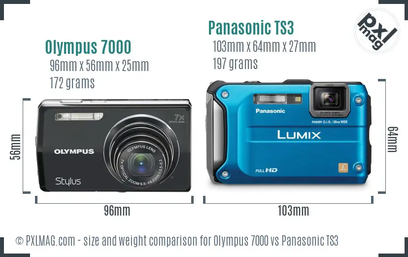 Olympus 7000 vs Panasonic TS3 size comparison