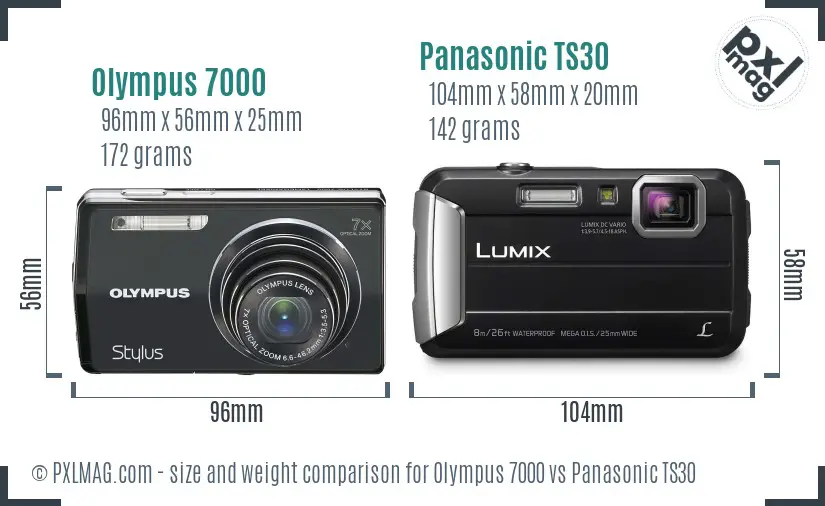 Olympus 7000 vs Panasonic TS30 size comparison