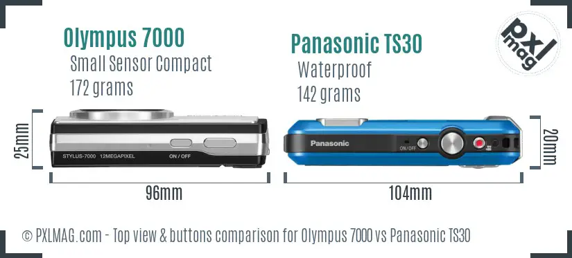 Olympus 7000 vs Panasonic TS30 top view buttons comparison