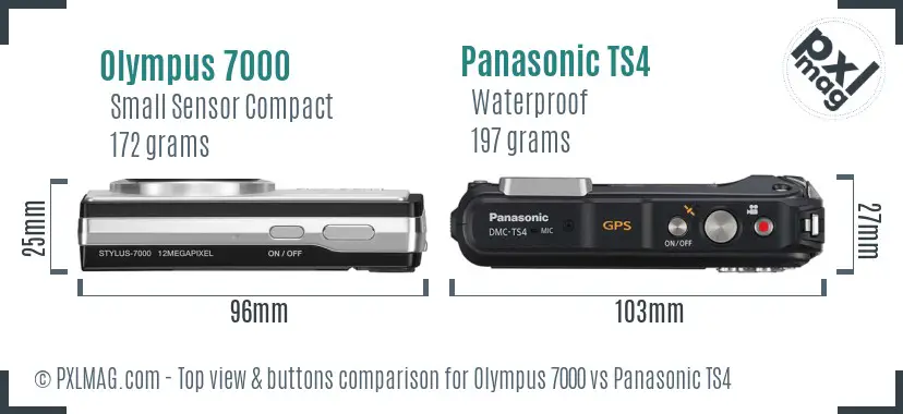 Olympus 7000 vs Panasonic TS4 top view buttons comparison
