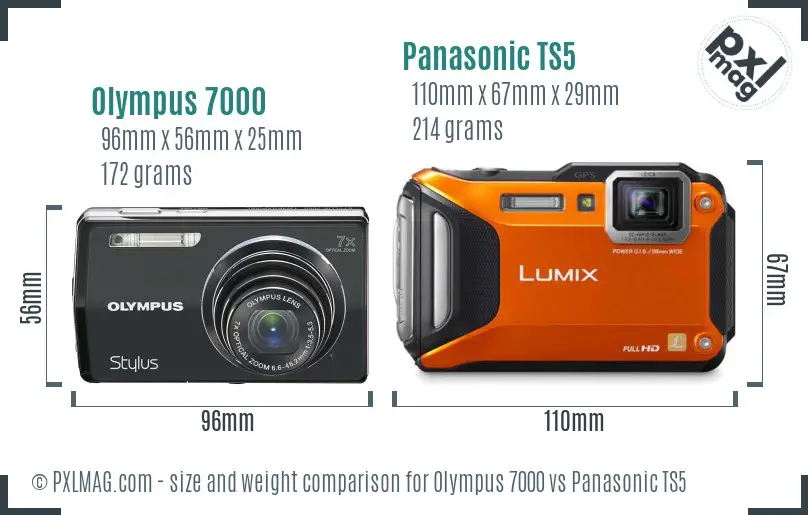 Olympus 7000 vs Panasonic TS5 size comparison