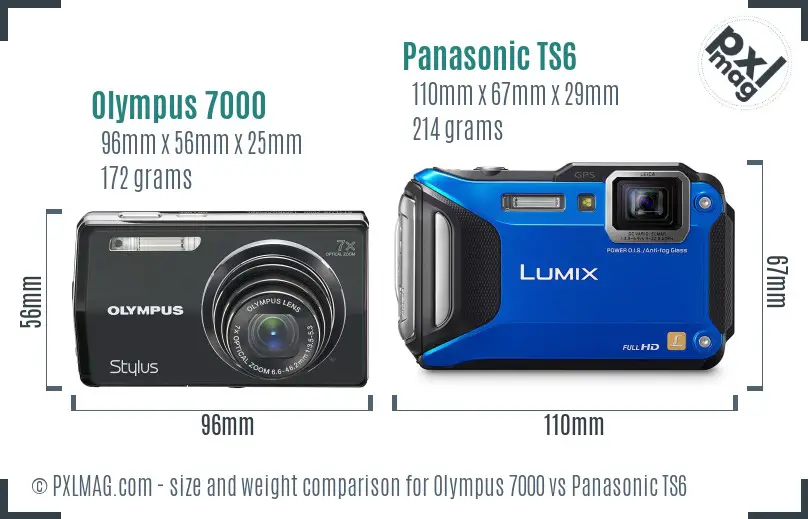 Olympus 7000 vs Panasonic TS6 size comparison