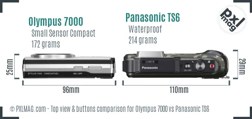 Olympus 7000 vs Panasonic TS6 top view buttons comparison