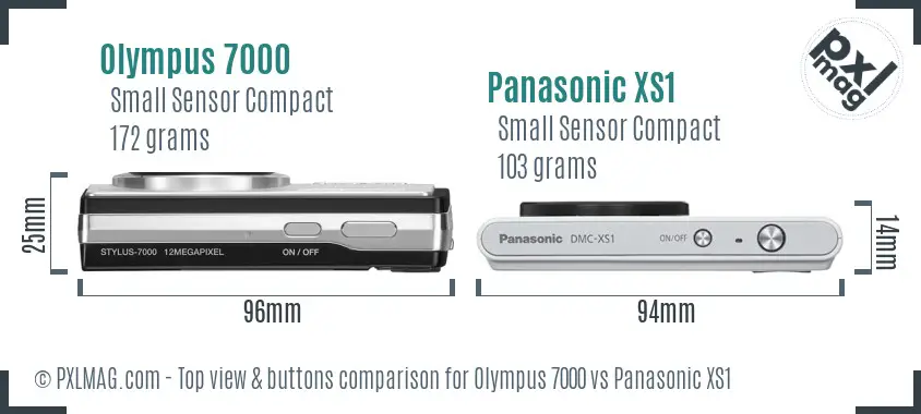 Olympus 7000 vs Panasonic XS1 top view buttons comparison