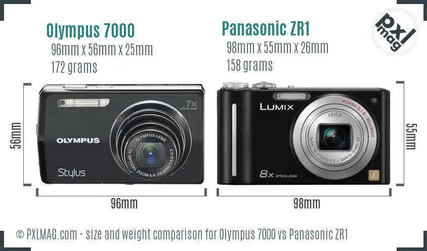 Olympus 7000 vs Panasonic ZR1 size comparison