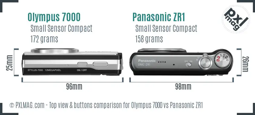 Olympus 7000 vs Panasonic ZR1 top view buttons comparison