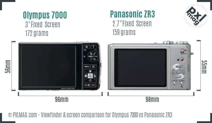 Olympus 7000 vs Panasonic ZR3 Screen and Viewfinder comparison