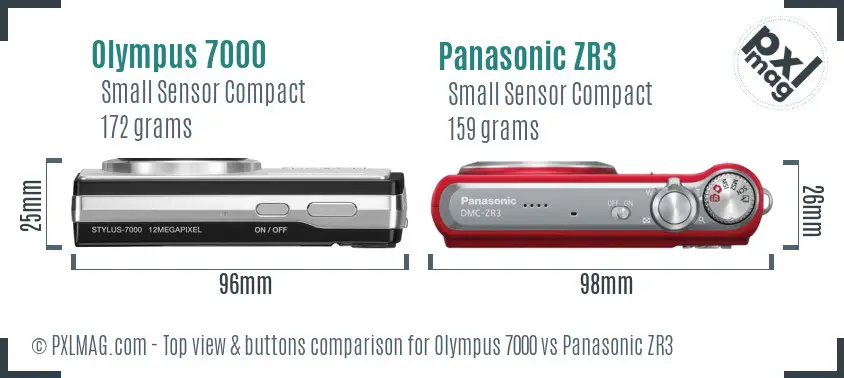 Olympus 7000 vs Panasonic ZR3 top view buttons comparison