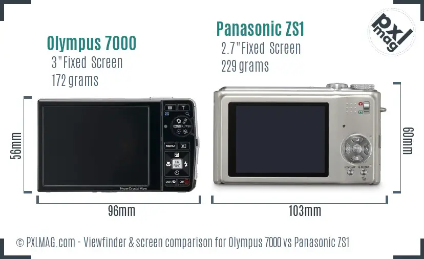 Olympus 7000 vs Panasonic ZS1 Screen and Viewfinder comparison