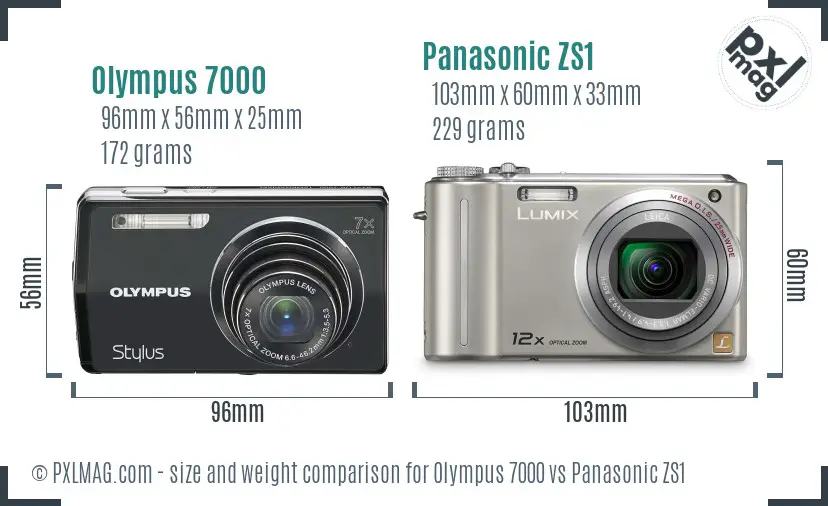 Olympus 7000 vs Panasonic ZS1 size comparison