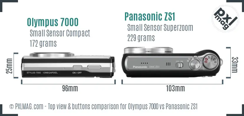 Olympus 7000 vs Panasonic ZS1 top view buttons comparison