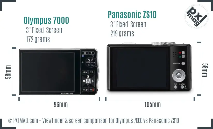 Olympus 7000 vs Panasonic ZS10 Screen and Viewfinder comparison