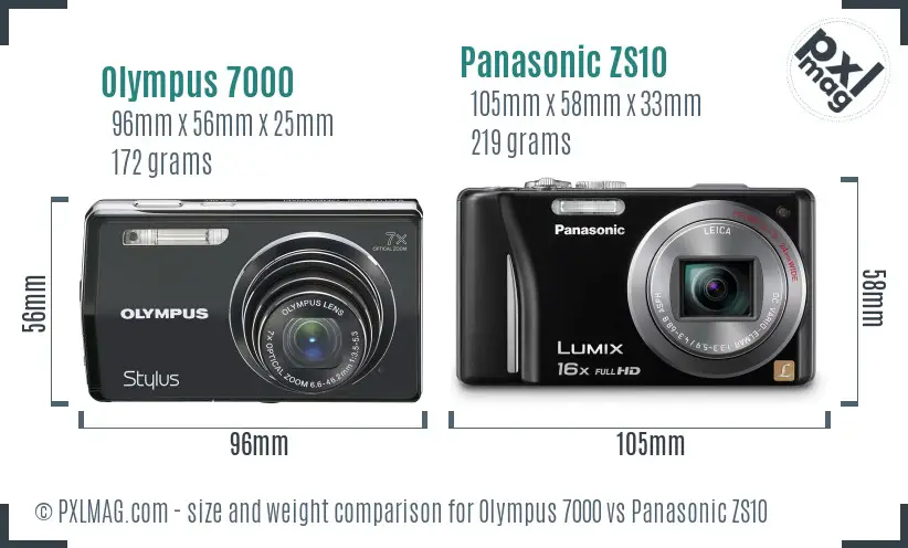 Olympus 7000 vs Panasonic ZS10 size comparison