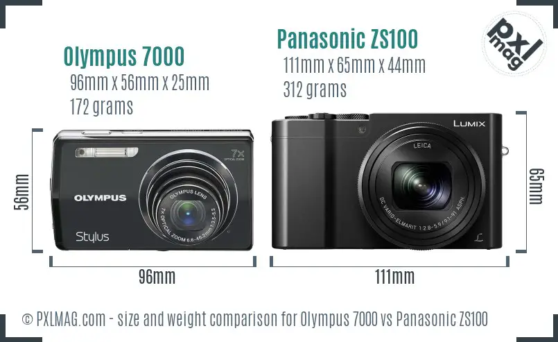 Olympus 7000 vs Panasonic ZS100 size comparison
