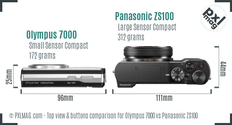 Olympus 7000 vs Panasonic ZS100 top view buttons comparison