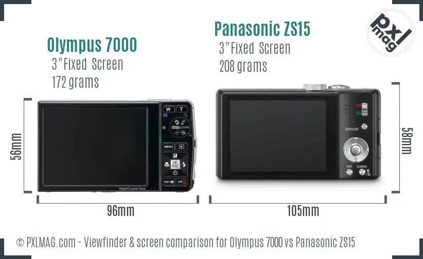 Olympus 7000 vs Panasonic ZS15 Screen and Viewfinder comparison