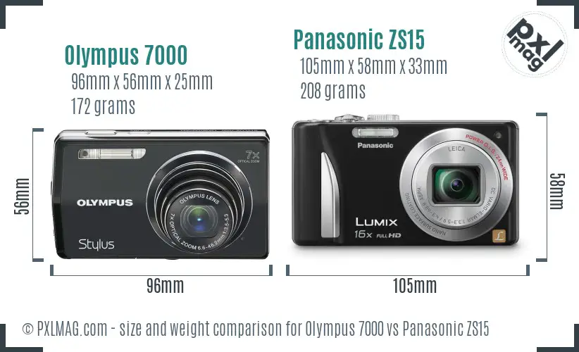Olympus 7000 vs Panasonic ZS15 size comparison