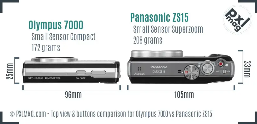 Olympus 7000 vs Panasonic ZS15 top view buttons comparison