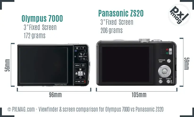 Olympus 7000 vs Panasonic ZS20 Screen and Viewfinder comparison