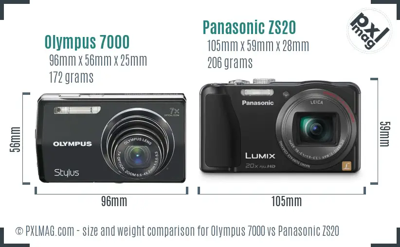 Olympus 7000 vs Panasonic ZS20 size comparison