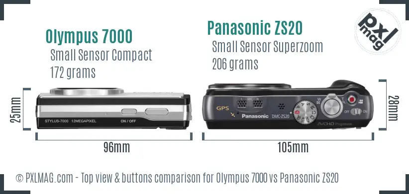 Olympus 7000 vs Panasonic ZS20 top view buttons comparison