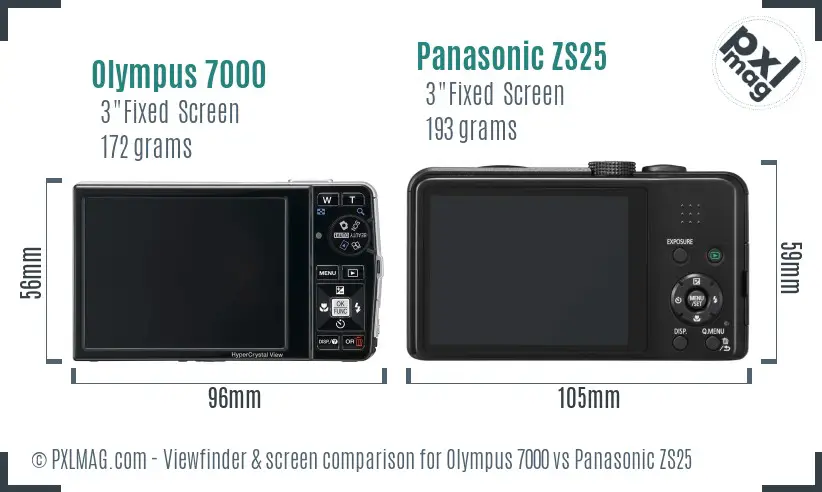 Olympus 7000 vs Panasonic ZS25 Screen and Viewfinder comparison