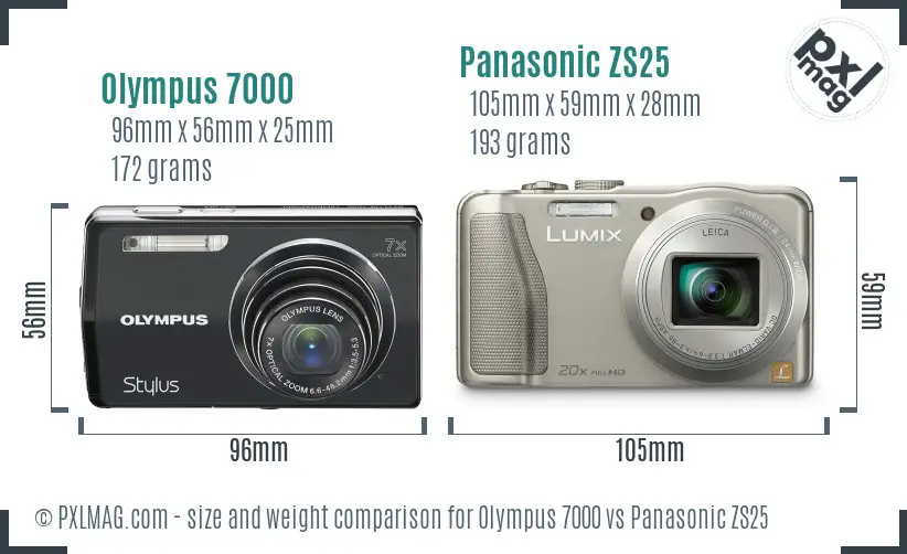 Olympus 7000 vs Panasonic ZS25 size comparison
