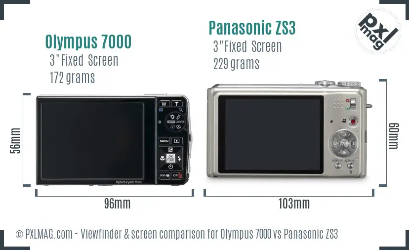 Olympus 7000 vs Panasonic ZS3 Screen and Viewfinder comparison
