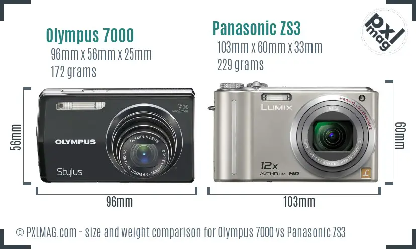 Olympus 7000 vs Panasonic ZS3 size comparison