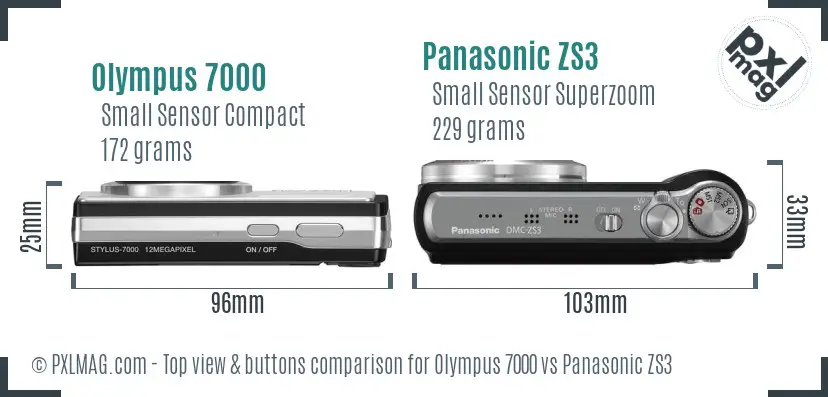 Olympus 7000 vs Panasonic ZS3 top view buttons comparison