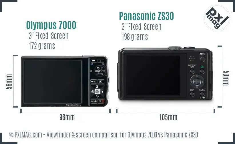 Olympus 7000 vs Panasonic ZS30 Screen and Viewfinder comparison