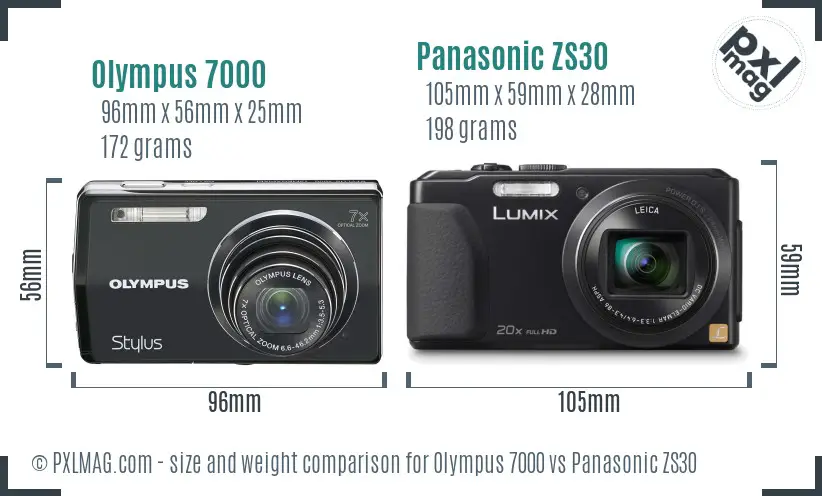 Olympus 7000 vs Panasonic ZS30 size comparison