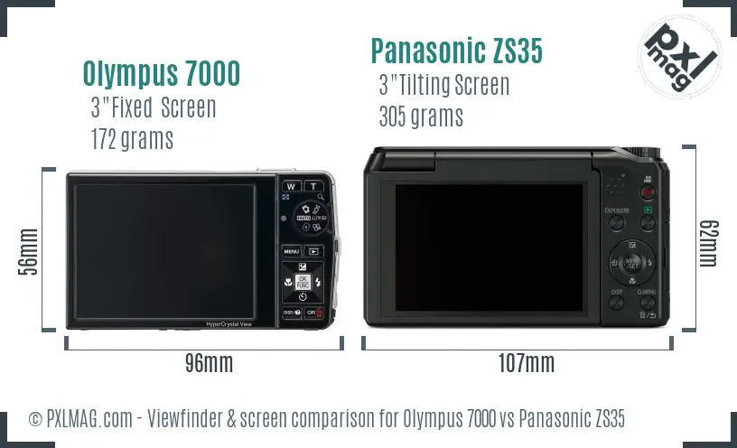 Olympus 7000 vs Panasonic ZS35 Screen and Viewfinder comparison
