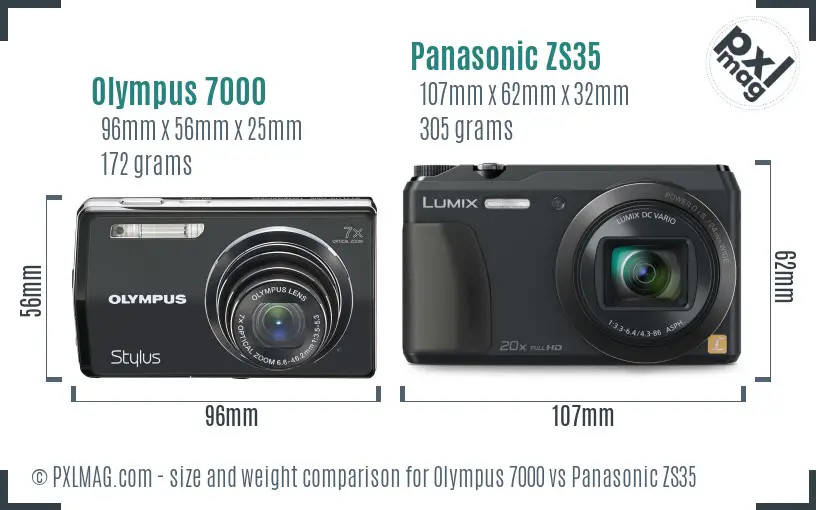 Olympus 7000 vs Panasonic ZS35 size comparison
