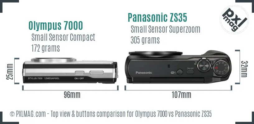 Olympus 7000 vs Panasonic ZS35 top view buttons comparison