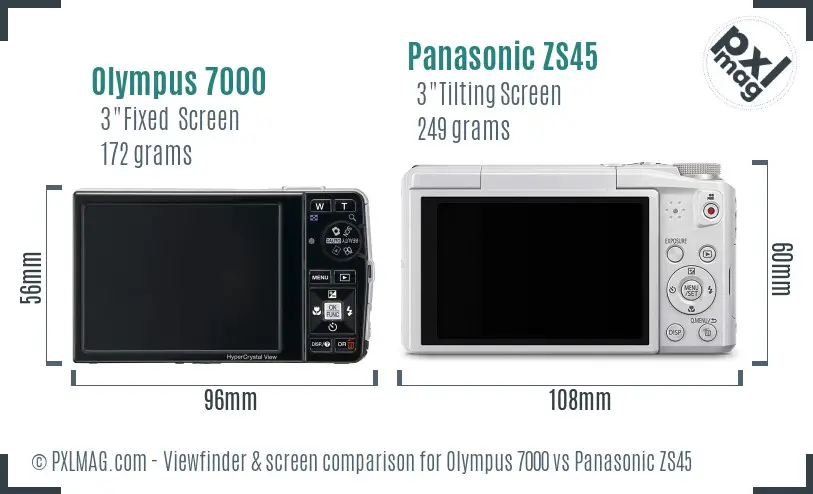Olympus 7000 vs Panasonic ZS45 Screen and Viewfinder comparison