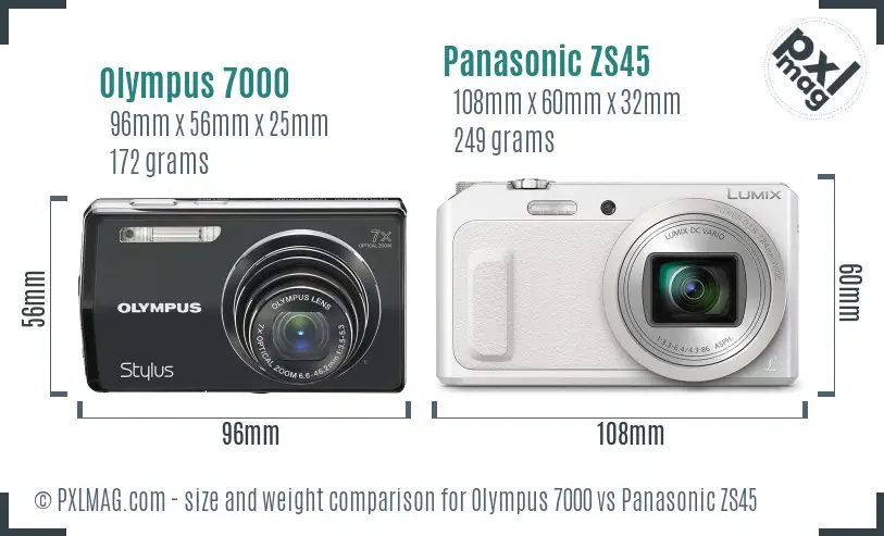 Olympus 7000 vs Panasonic ZS45 size comparison
