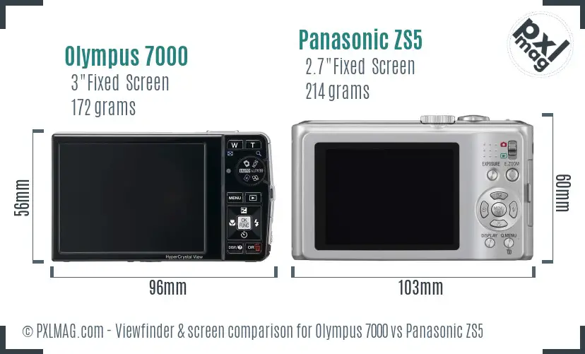Olympus 7000 vs Panasonic ZS5 Screen and Viewfinder comparison