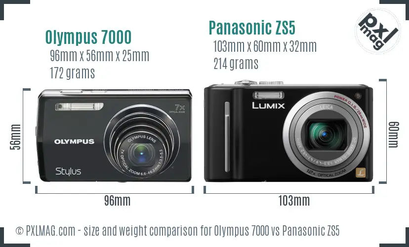 Olympus 7000 vs Panasonic ZS5 size comparison