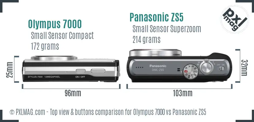 Olympus 7000 vs Panasonic ZS5 top view buttons comparison