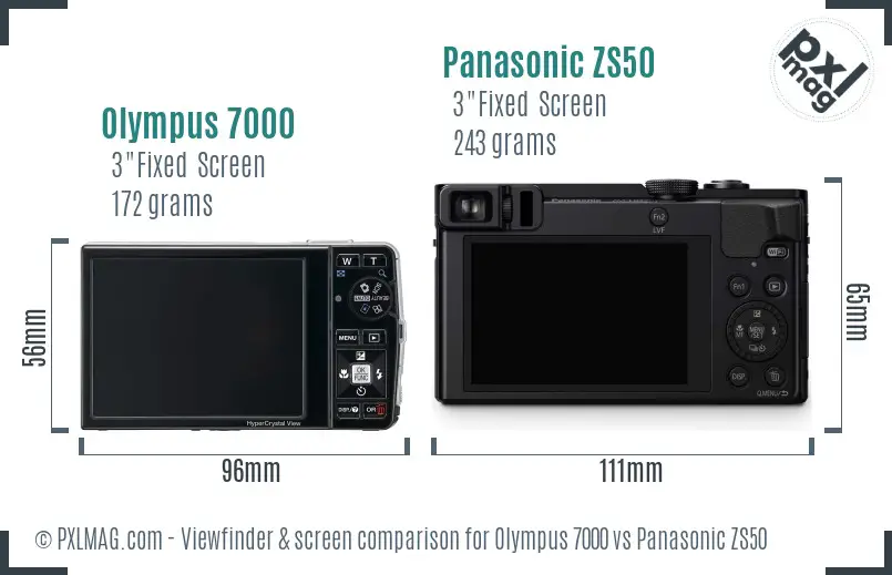Olympus 7000 vs Panasonic ZS50 Screen and Viewfinder comparison