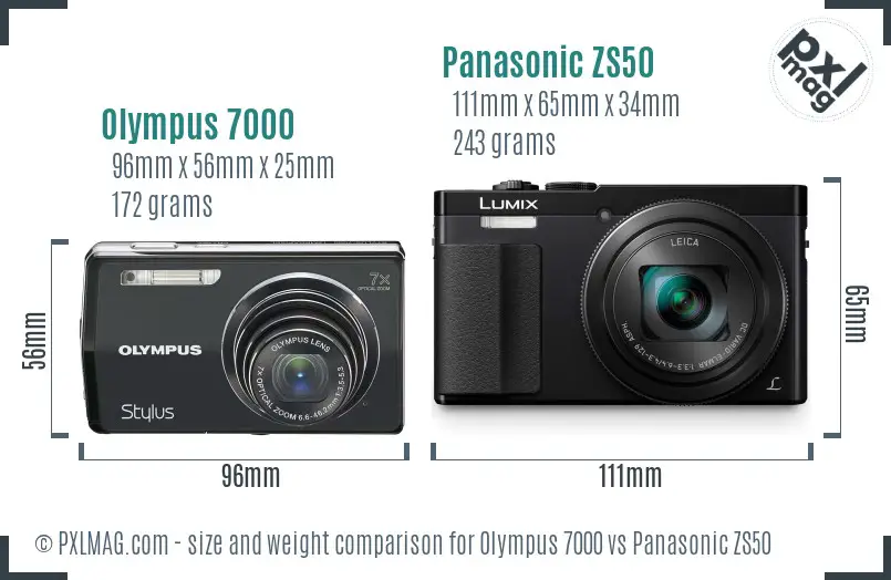 Olympus 7000 vs Panasonic ZS50 size comparison