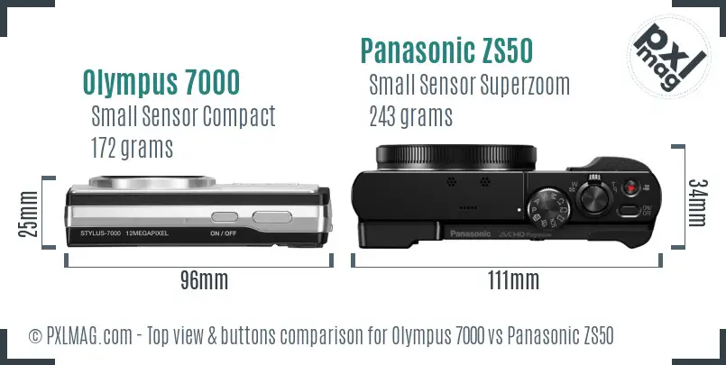 Olympus 7000 vs Panasonic ZS50 top view buttons comparison