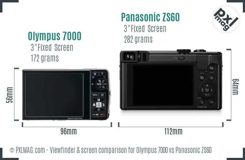 Olympus 7000 vs Panasonic ZS60 Screen and Viewfinder comparison