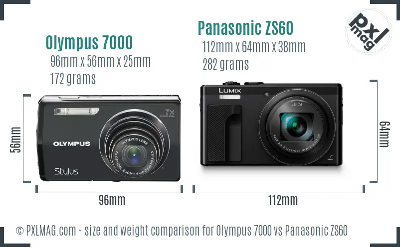 Olympus 7000 vs Panasonic ZS60 size comparison