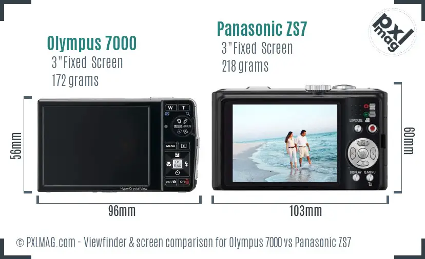 Olympus 7000 vs Panasonic ZS7 Screen and Viewfinder comparison