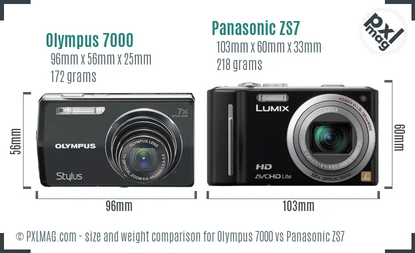 Olympus 7000 vs Panasonic ZS7 size comparison