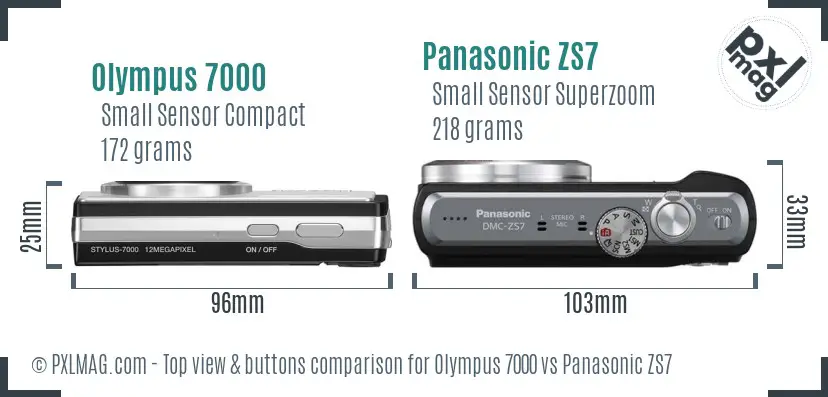 Olympus 7000 vs Panasonic ZS7 top view buttons comparison